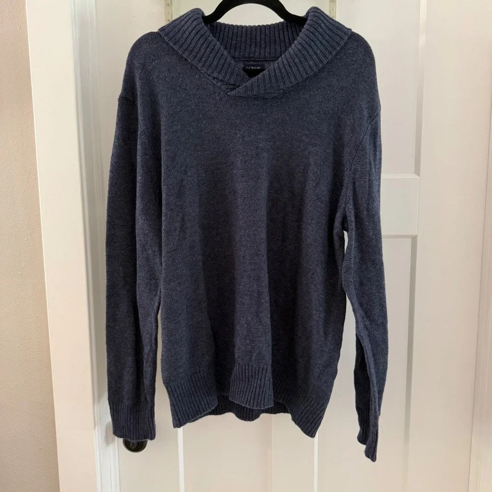 J.Crew‎ Mens Lambswool Blend Shawl Collar Sweater Navy Blue CD598 Size L NWT